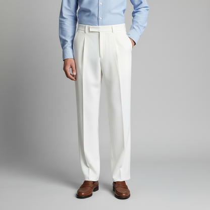 Men's Black Work Pants | Straight Fit Pleated Trousers
