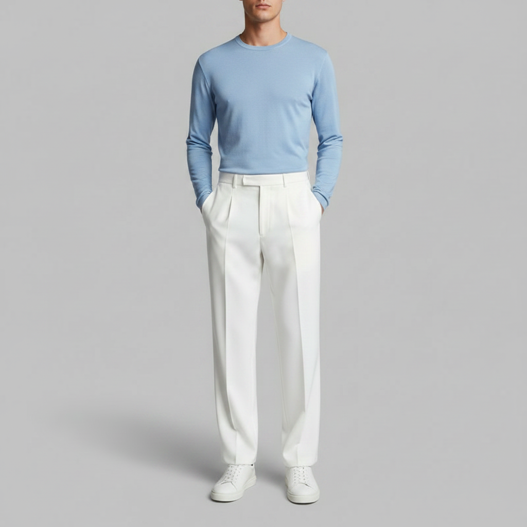 Men's Black Work Pants | Straight Fit Pleated Trousers