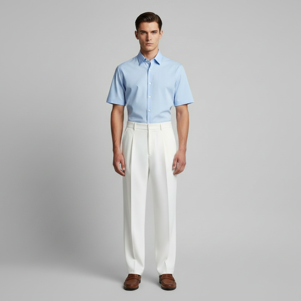 Men's Black Work Pants | Straight Fit Pleated Trousers