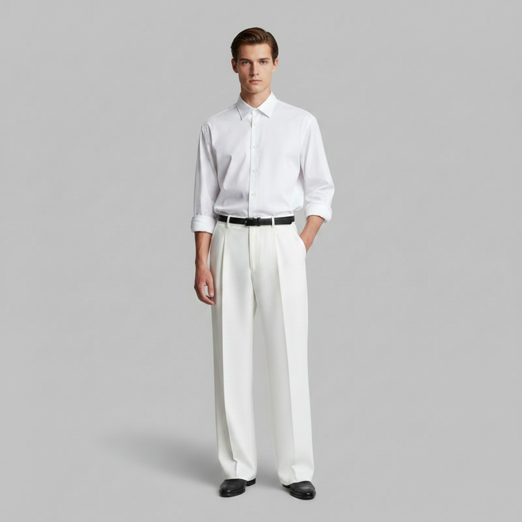 Men's Black Work Pants | Straight Fit Pleated Trousers