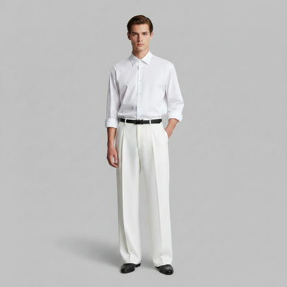 Men's Black Work Pants | Straight Fit Pleated Trousers