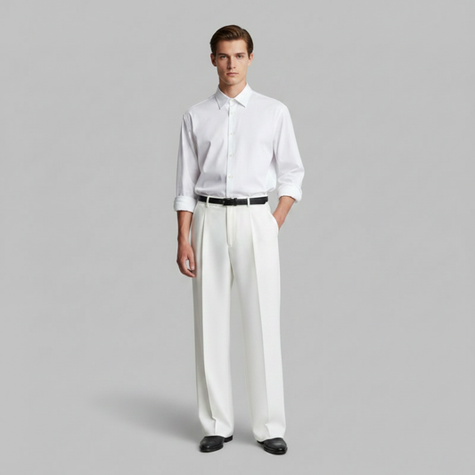 Men's Black Work Pants | Straight Fit Pleated Trousers