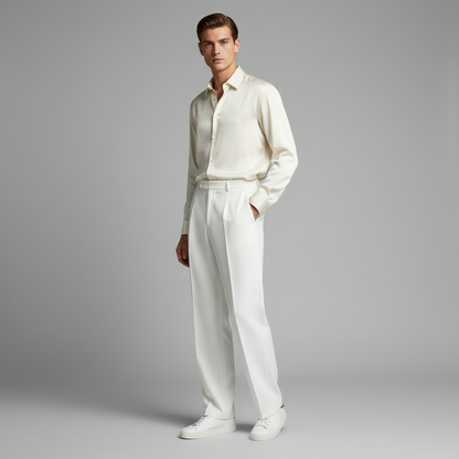 Men's Black Work Pants | Straight Fit Pleated Trousers