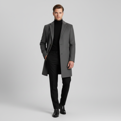 Men's Long Coat with Notched Lapel | Stylish Overcoat
