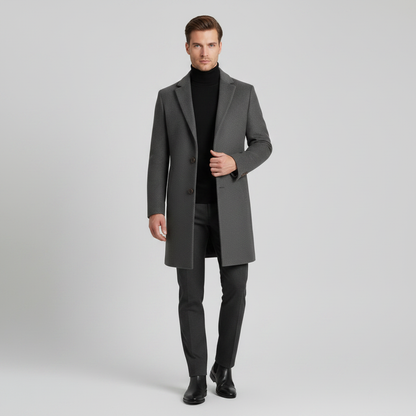 Men's Long Coat with Notched Lapel | Stylish Overcoat