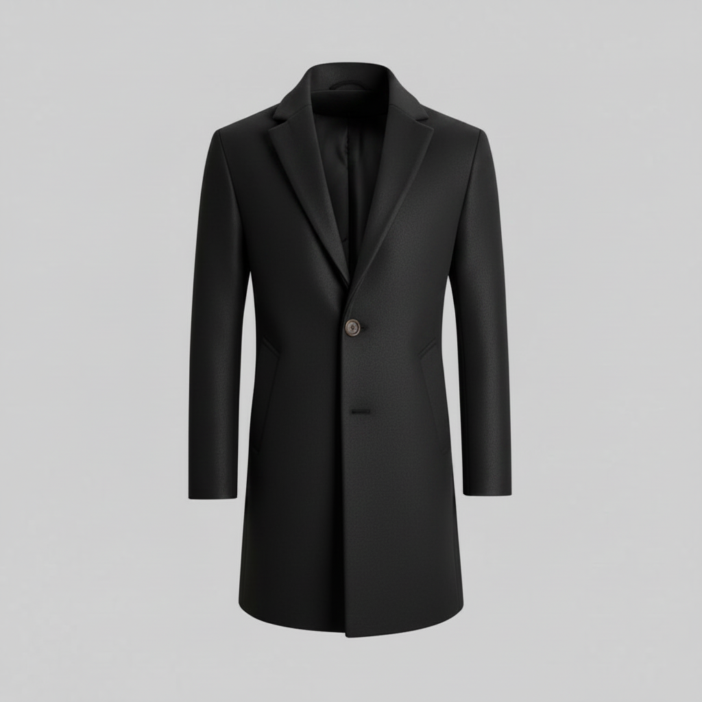 Men's Long Coat with Notched Lapel | Stylish Overcoat