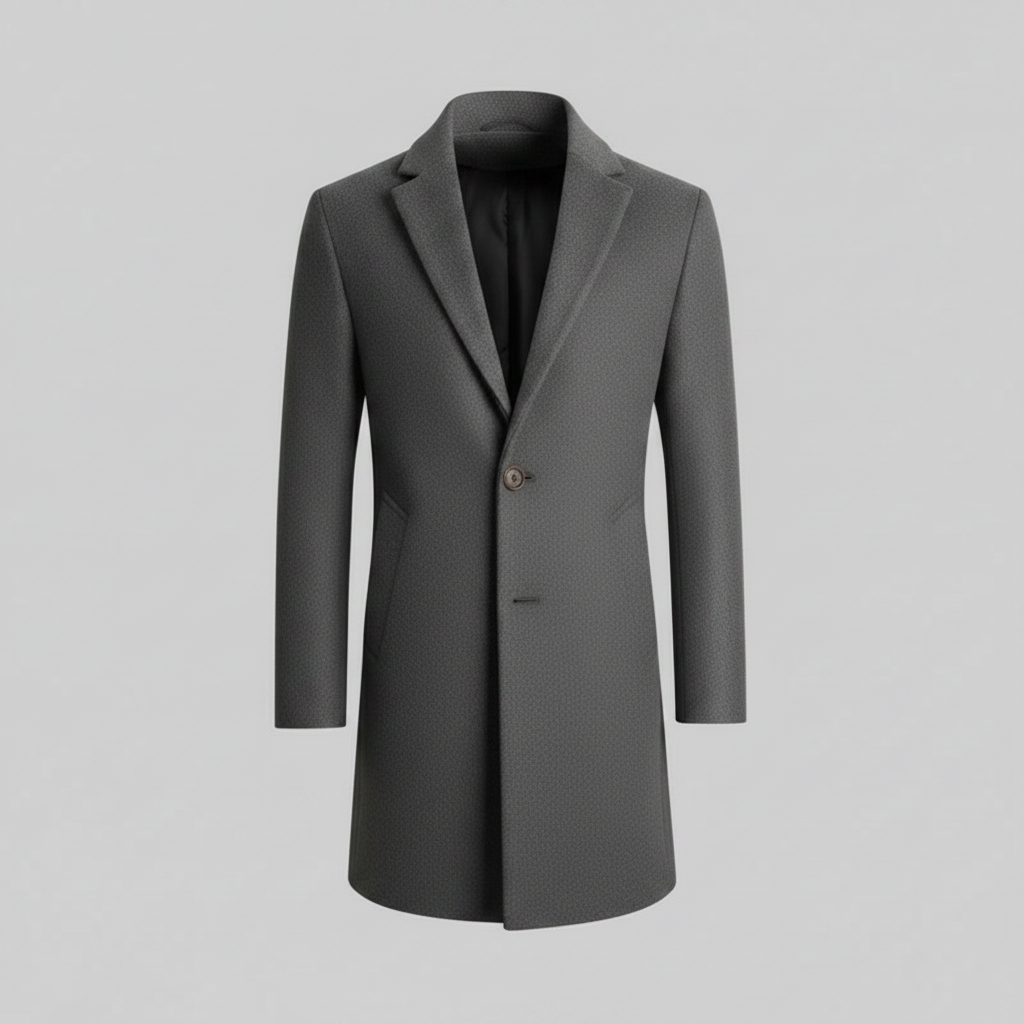 Men's Long Coat with Notched Lapel | Stylish Overcoat