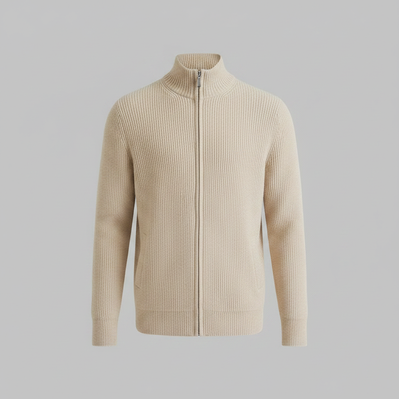 Men's Black Zip Up Cardigan | Slim Fit Ribbed Sweater