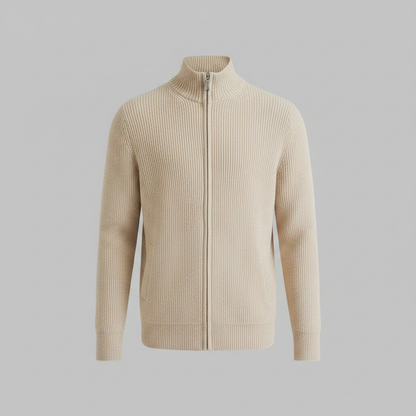 Men's Black Zip Up Cardigan | Slim Fit Ribbed Sweater