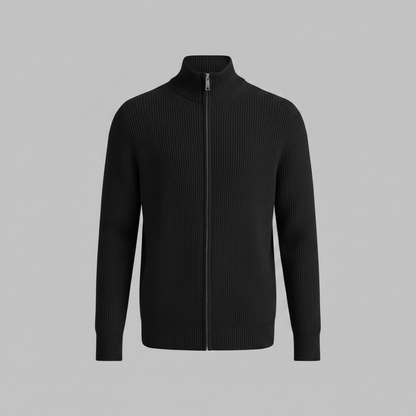 Men's Black Zip Up Cardigan | Slim Fit Ribbed Sweater