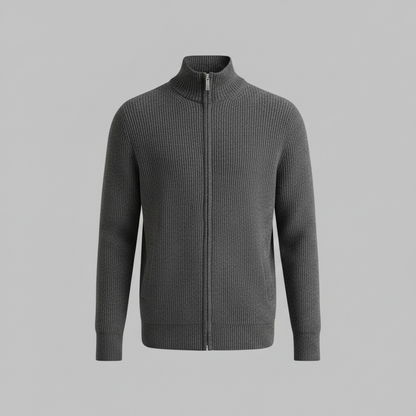 Men's Black Zip Up Cardigan | Slim Fit Ribbed Sweater