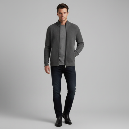 Men's Black Zip Up Cardigan | Slim Fit Ribbed Sweater