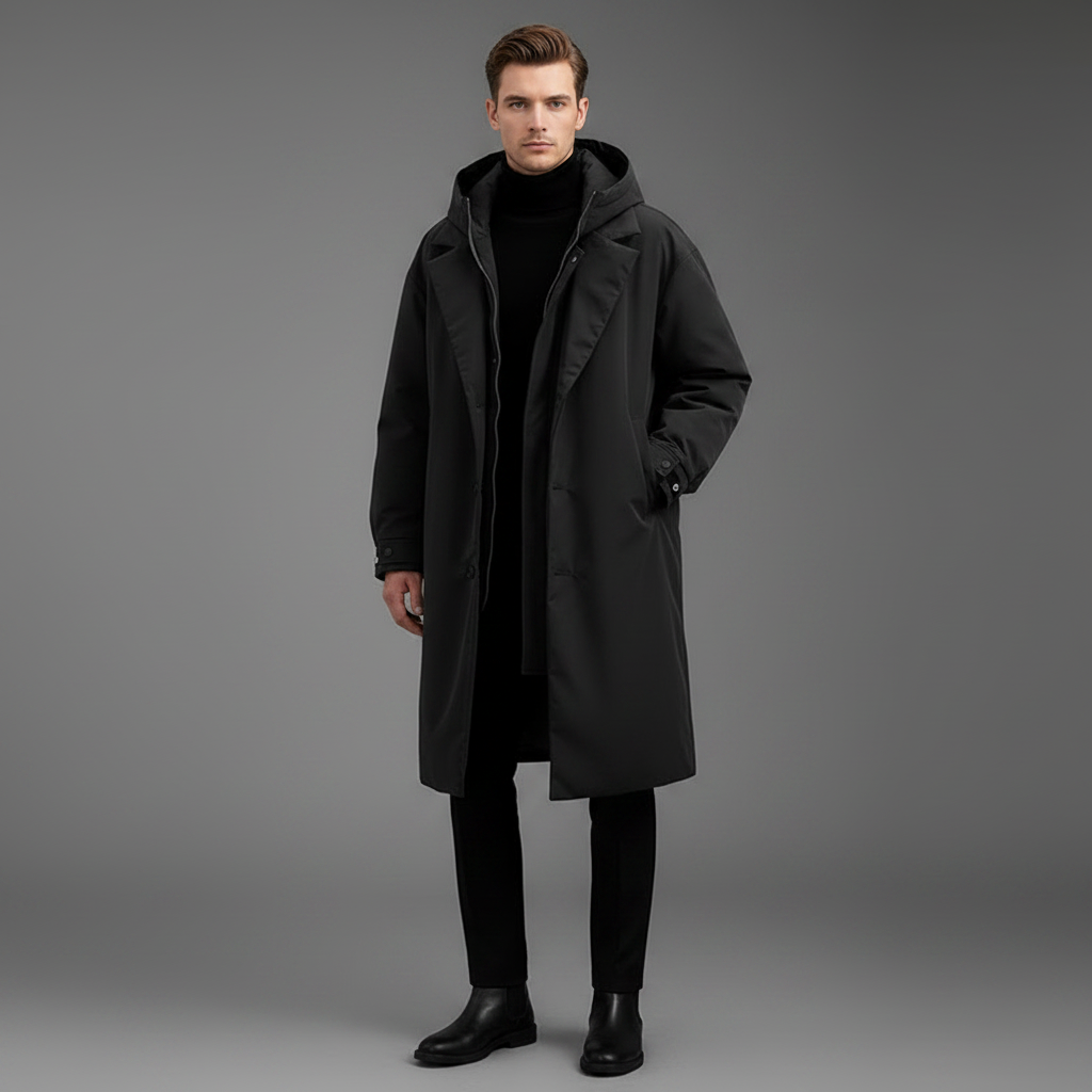 Men's Waterproof Puffer Coat | Long Hooded Winter Jacket