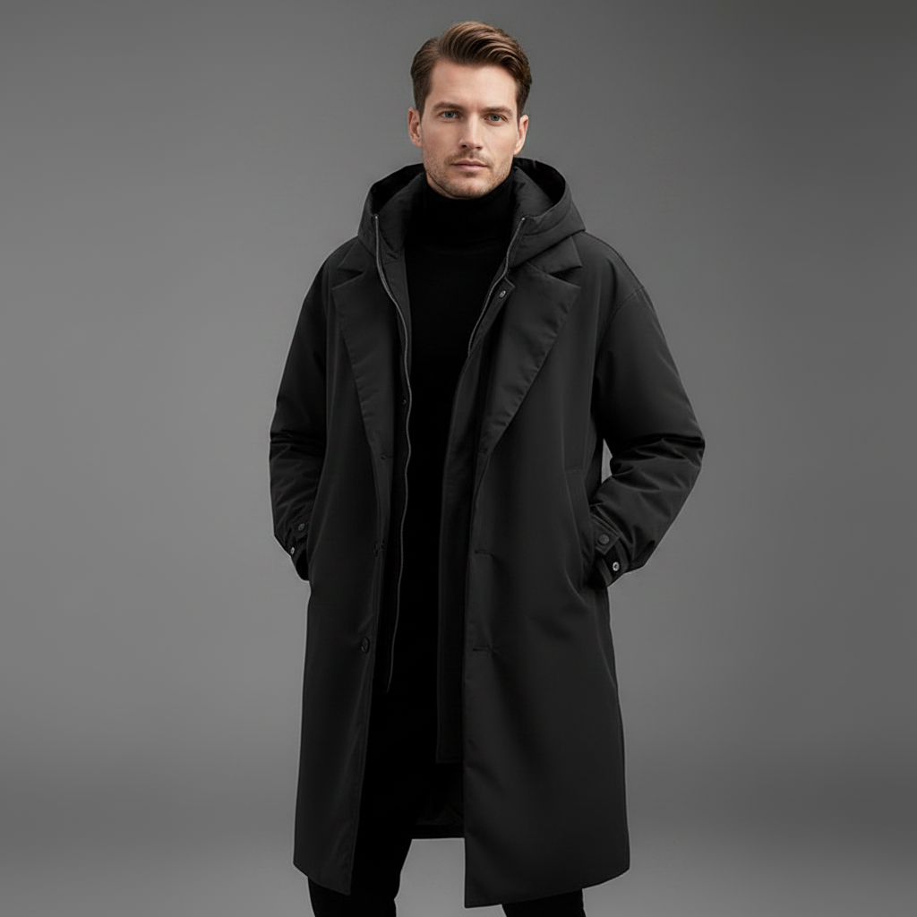 Men's Waterproof Puffer Coat | Long Hooded Winter Jacket