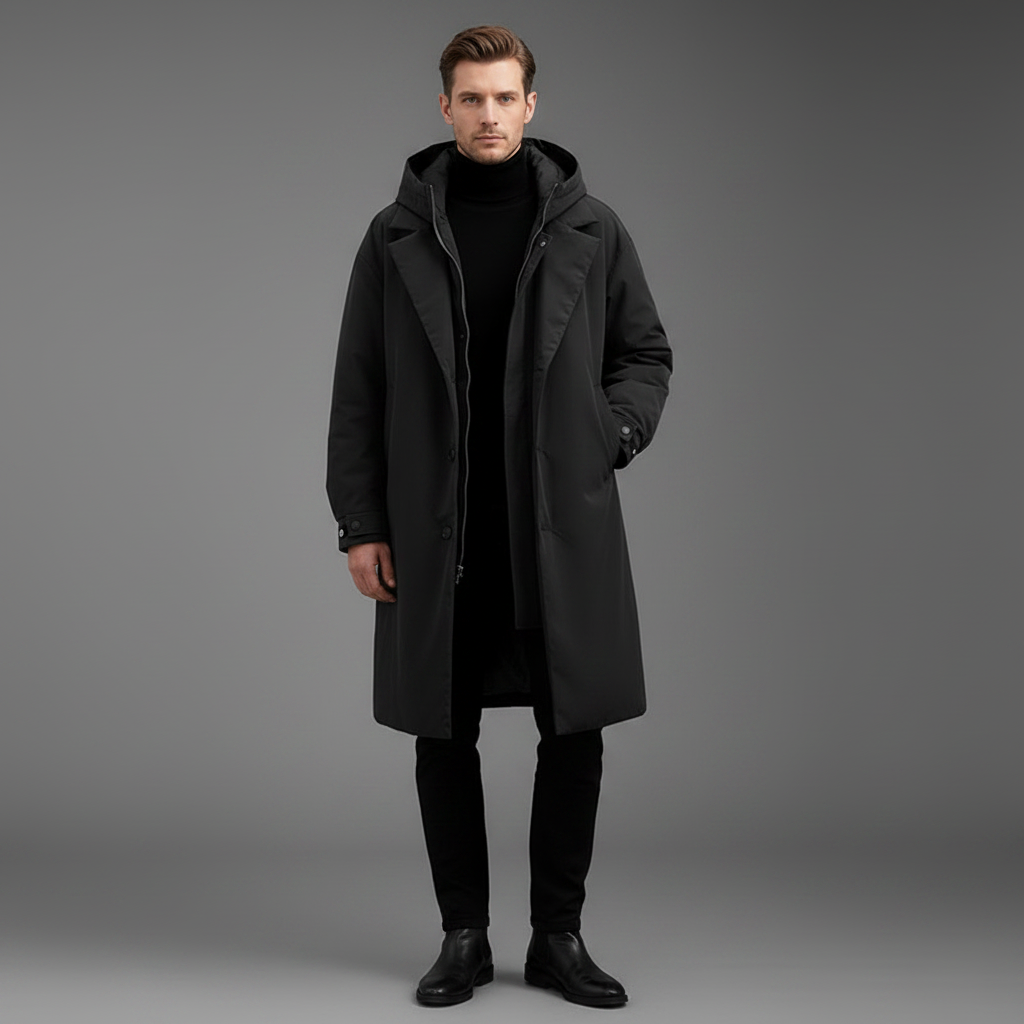 Men's Waterproof Puffer Coat | Long Hooded Winter Jacket
