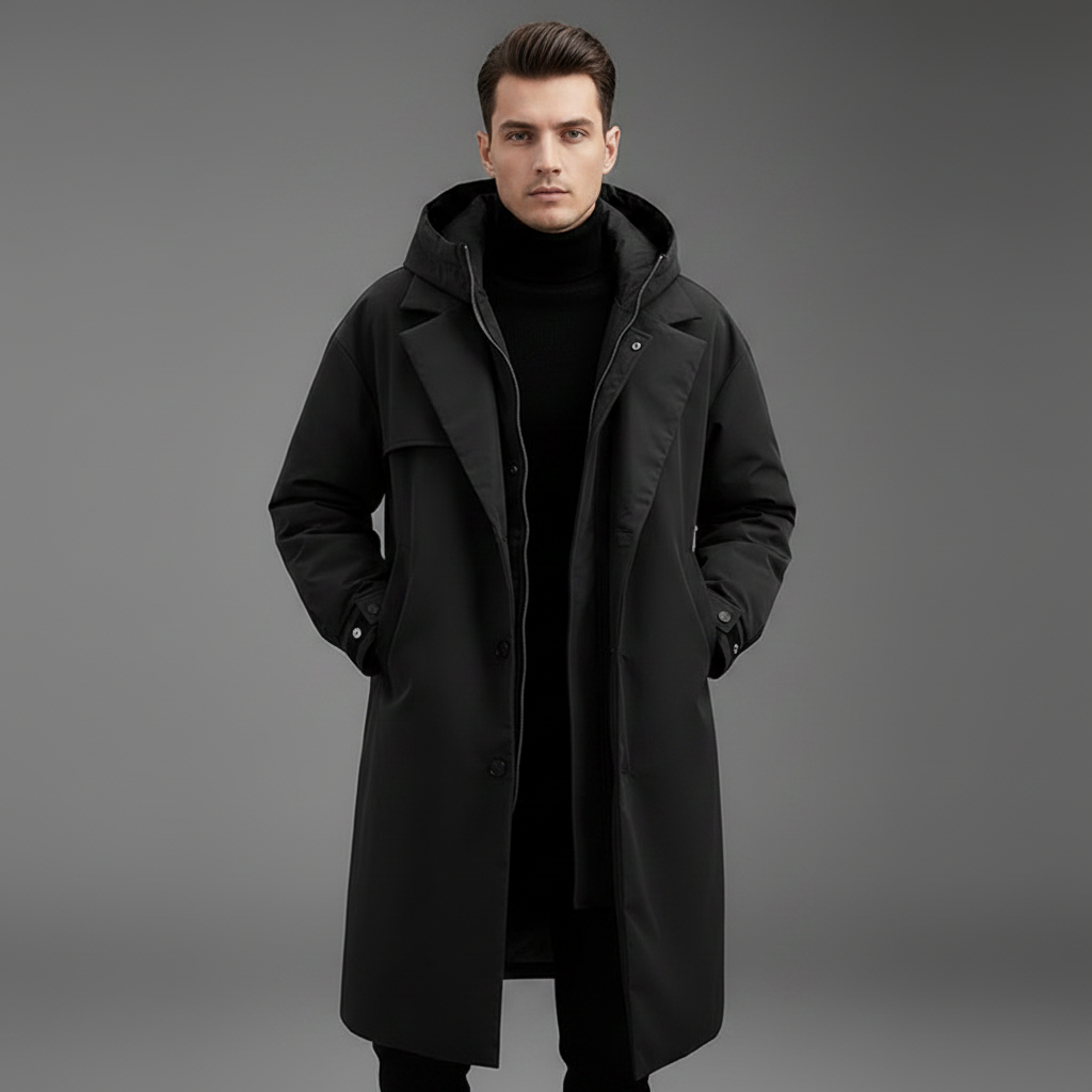 Men's Waterproof Puffer Coat | Long Hooded Winter Jacket