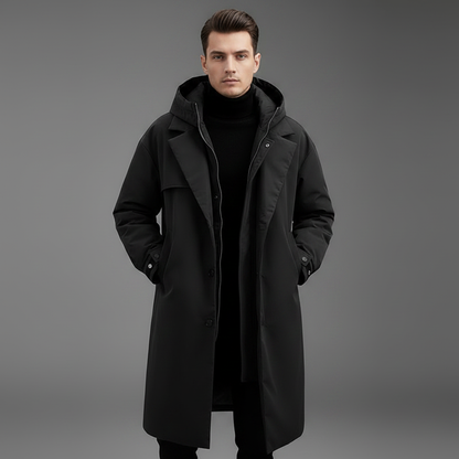 Men's Waterproof Puffer Coat | Long Hooded Winter Jacket