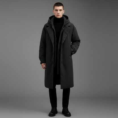 Men's Waterproof Puffer Coat | Long Hooded Winter Jacket